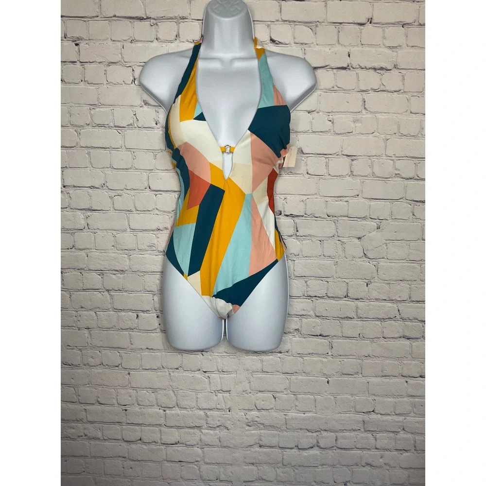 bar lll‎ Women's XS Halter One Piece Swimsuit Geometric Print - Picture 2 of 4